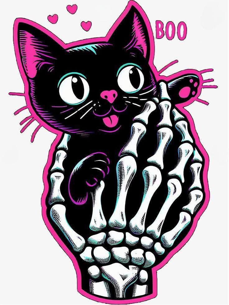 Skeleton Hand Black Cat DTF Print