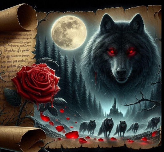 Wolf with Bleeding Rose DTF Print