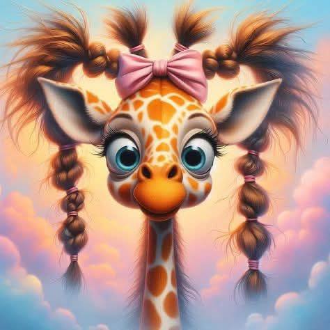 Cute Giraffe with Pigtails and a Bow DTF Print