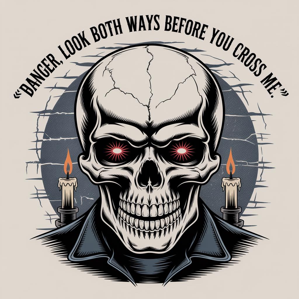 Danger- Look Both Ways Before You Cross Me Skull DTF Print
