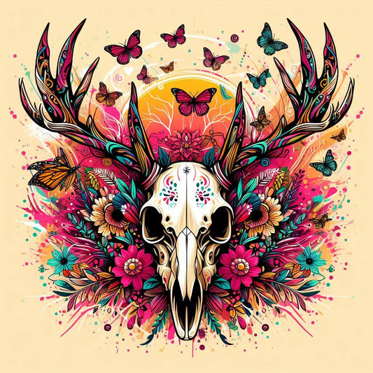 Tribal Cowskull with Butterflies DTF Print