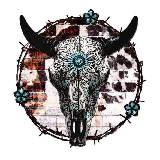 Tirbal Cow Skull with Barbed Wire DTF Print