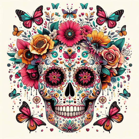 Sugar Skull with Butterflies DTF Print