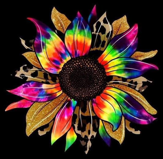 Tie Dye and Leopard Sunflower DTF Print